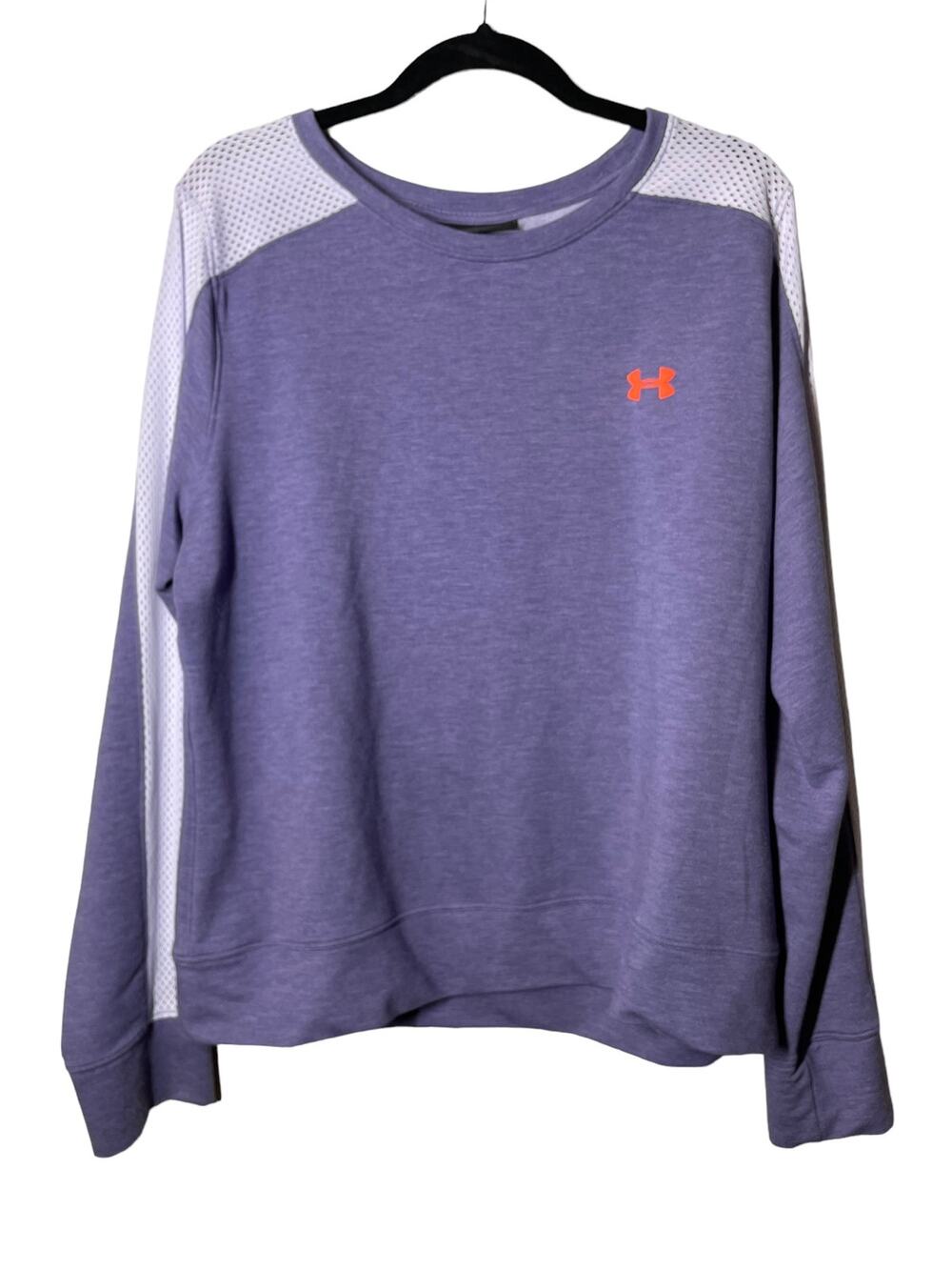 Under Armour Mesh Panel Sweatshirt Purple XL Loose Fit Womens Lavender Light